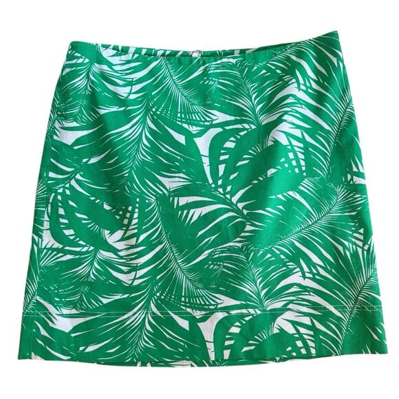 Talbots Palm Tree Leaf Green & White Tropical Print A-line Skirt Sz 14 - Picture 1 of 7